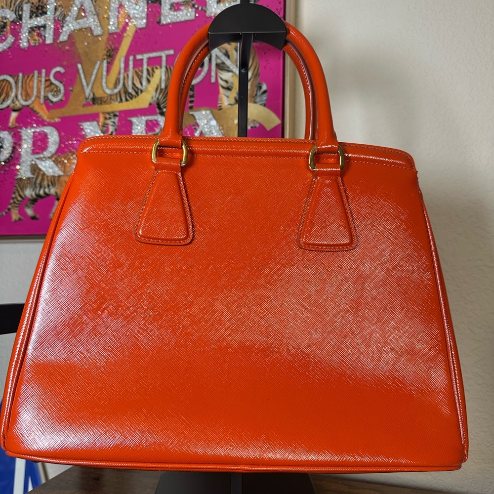Prada Orange Saffiano Leather Satchel with Gold Hardware - Picture 2 of 15